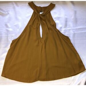 Free People Sleeveless Key Hole Halter Buckle Blouse Gold Wide Arm Hole Sz S